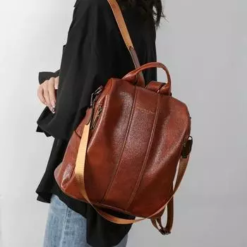 Мягкие женские рюкзаки из полиуретана с мягкой спинкой, прошитые нитью, мягкие и открытые внутренние карманы на молнии, высококачественные сумки