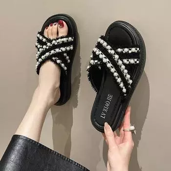 Мягкие женские тапочки, летние высокого качества, толстые женские тапочки на платформе, износостойкие однотонные женские тапочки 35