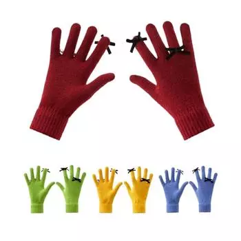 Мягкие зимние бархатные перчатки, теплые женские варежки для велоспорта, модные вязаные перчатки с бантом для женщин красный