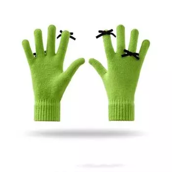 Мягкие зимние бархатные перчатки, теплые женские варежки для велоспорта, милые вязаные перчатки с бантом для студентов серый