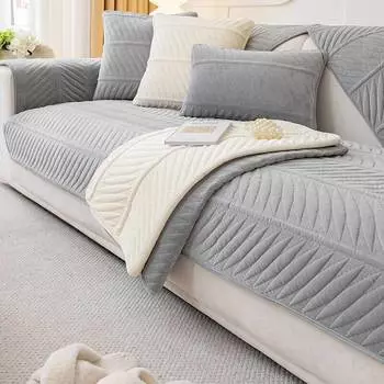 Мягкий бархатный чехол для дивана, противоскользящий коврик для дивана, однотонная подушка с принтом в виде листьев, полотенце 70x70cm 1pc