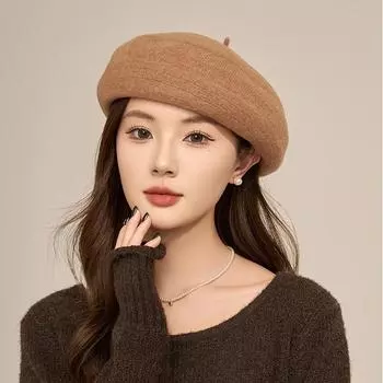 Мягкий берет из чистой шерсти, детская простая универсальная осенне-зимняя шапка художника, красная теплая шапка-бутон Adjustable 55-59cm