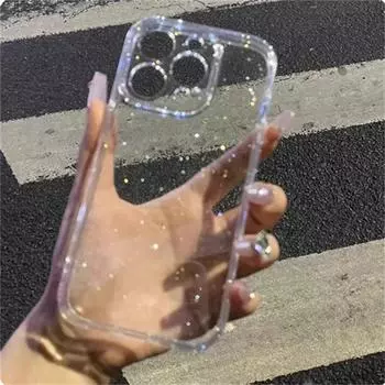 Мягкий блестящий прозрачный чехол для телефона iPhone 11 12 13 14 15 16 Pro Max Plus, противоударный силиконовый прозрачный бампер iPhone 16 Pro Max прозрачный