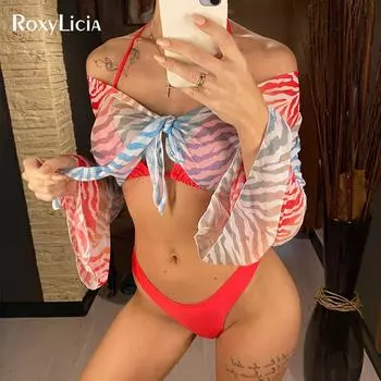 Мягкий бразильский бикини женский купальник женский купальник из трех частей комплект бикини купальный костюм S оранжевый