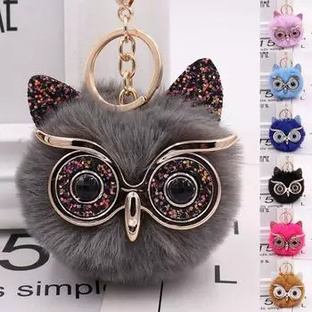 Мягкий брелок с подвеской в виде совы, автомобильный подвесной брелок для ключей для женщин, брелок из искусственного меха кролика