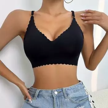 Мягкий бюстгальтер с гребешковой отделкой и беспроводными чашками - ультракомфортный, влагоотводящий, бесшовный повседневный бюстгальтер - стильное женское нижнее белье для ношения в течение всего дня S кирпич красный