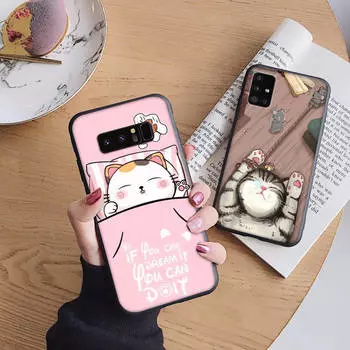 Мягкий чехол B124 Sleeping cat для iPhone 11 12 13 14 15 Pro Max Samsung S22 S23 S24 FE Ultra Xiaomi Redmi Note VIVO V27 Realme C21 OPPO Reno 8