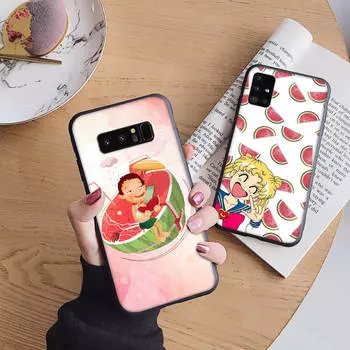 Мягкий чехол B186 Funny Watermelon для iPhone 11 12 13 14 15 Pro Max Samsung S22 S23 S24 FE Ultra Xiaomi Redmi Note VIVO V27 Realme C21 OPPO Reno 8