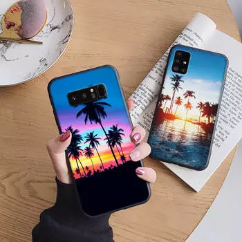 Мягкий чехол B191 с рисунком пальмы для iPhone 11 12 13 14 15 Pro Max Samsung S22 S23 S24 FE Ultra Xiaomi Redmi Note VIVO V27 Realme C21 OPPO Reno 8