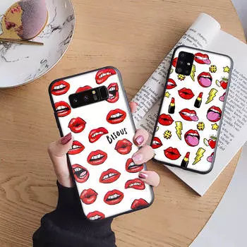 Мягкий чехол B235 Lip design для iPhone 11 12 13 14 15 Pro Max Samsung S22 S23 S24 FE Ultra Xiaomi Redmi Note VIVO V27 Realme C21 OPPO Reno 8