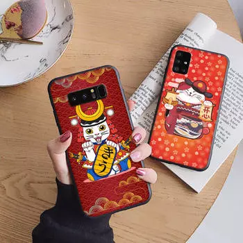 Мягкий чехол B79 Lucky Cat для iPhone 11 12 13 14 15 Pro Max Samsung S22 S23 S24 FE Ultra Xiaomi Redmi Note VIVO V27 Realme C21 OPPO Reno 8