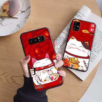 Мягкий чехол B86 Lucky cat для iPhone 11 12 13 14 15 Pro Max Samsung S22 S23 S24 FE Ultra Xiaomi Redmi Note VIVO V27 Realme C21 OPPO Reno 8