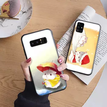 Мягкий чехол B87 с милым хомяком для iPhone 11 12 13 14 15 Pro Max Samsung S22 S23 S24 FE Ultra Xiaomi Redmi Note VIVO V27 Realme C21 OPPO Reno 8