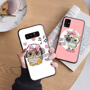 Мягкий чехол B95 owl для iPhone 11 12 13 14 15 Pro Max Samsung S22 S23 S24 FE Ultra Xiaomi Redmi Note VIVO V27 Realme C21 OPPO Reno 8