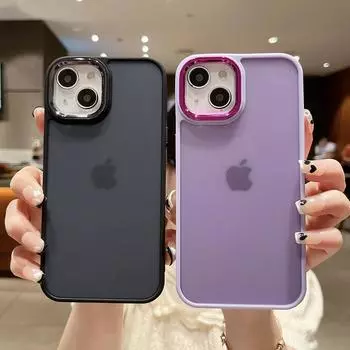 Мягкий чехол-бампер из ТПУ для iPhone 15 14 Plus 13 12 11 Pro Max, гальванические кнопки и камера, пластиковая матовая задняя крышка T07 For iPhone 12