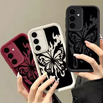 Мягкий чехол Candy Color для Samsung S25 S24 S23 S22 S21 Ultra Plus S20 Fe A55 A56 A52 A35 A15 с принтом бабочки, противоударный защитный силиконовый чехол для объектива Samsung S24 чёрный