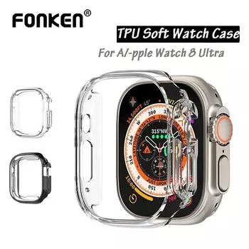 Мягкий чехол для часов Fonken из ТПУ для Apple Watch 8 Ultra, 49 мм, противоударный защитный чехол с защитой от царапин, защитный чехол для часов Series 8 чёрный