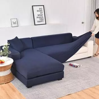 Мягкий чехол для дивана, 1 шт., эластичный чехол с полной оберткой для углового дивана, L-образный секционный диван, подходит для домашних животных 1 seater темно-синий