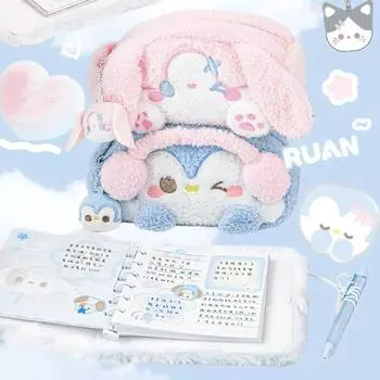 Мягкий чехол для хранения канцелярских принадлежностей с изображением животных из мультфильмов, сумка для ручек с окошком, плюшевый пенал для студента Style 1