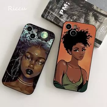 Мягкий чехол для iPhone 14 Afro Girls Art для Iphone 14 11 12 Pro 8 7 Plus X 13 Pro MAX SE2020 XR XS RICCU, мягкие чехлы iphone XR