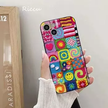 Мягкий чехол для iPhone 14 Granny Square, связанный крючком, для Iphone 15 14 11 12 Pro 8 7 14 15 Plus X 13 14 Pro MAX SE2020 XR XS Чехлы 7Plus 8 Plus