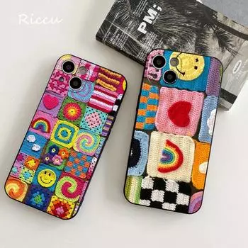 Мягкий чехол для iPhone 14 Granny Square, связанный крючком, для Iphone 15 14 11 12 Pro 8 7 14 15 Plus X 13 14 Pro MAX SE2020 XR XS Чехлы iphone 15 plus
