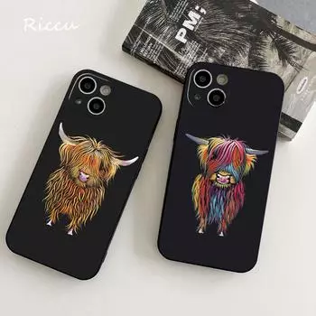 Мягкий чехол для iPhone 14 HiGHLAND COW SCOTTiSH для iPhone 14 11 12 Pro 8 7 Plus X 13 Pro MAX SE2020 XR XS RICCU Мягкие чехлы iphone XR