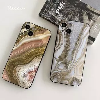 Мягкий чехол для iPhone 14, розовый, фиолетовый и золотой мраморный жеод для Iphone 14 11 12Pro 8 7 Plus X 13Pro MAX SE2020 XR XS, чехлы iphone XR