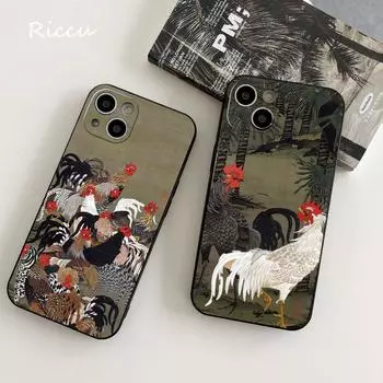 Мягкий чехол для iPhone 14 с изображением петуха и курицы от Ito Jakuchu для Iphone 14 11 12Pro 8 7 Plus X 13Pro MAX SE2020 XR XS Чехлы iphone 12Mini