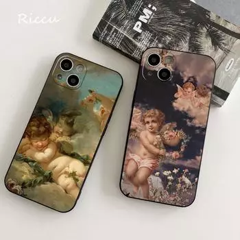 Мягкий чехол для iPhone 14 с винтажной росписью «Райский ангел», чехол для Iphone 14 11 12Pro 8 7 Plus X 13Pro MAX SE2020 XR XS, чехлы iphone 14