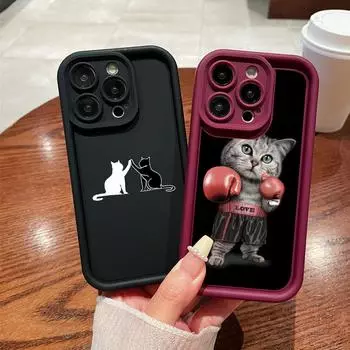 Мягкий чехол для телефона Angel Eye TPU для Samsung A05 A13 A23 A53 A14 A24 A34 A54 A15 A25 A35 A55 S20 S23 FE S24 Ultra Ae72 с милым котом в черном дизайне Samsung A03
