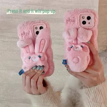 Мягкий чехол для телефона Apple 15 Promax с милым рисунком кролика и защитой от падения Apple 14 Pro max