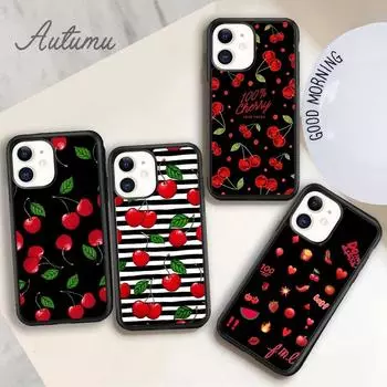 Мягкий чехол для телефона Cherry Cherry для iPhone 11 12 13 14 Pro Max mini X XR XS SE 2020 6S 7 8 Plus Samsung Galaxy S21 S22 iPhone 6plus