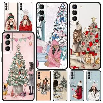 Мягкий чехол для телефона Christmas Art Girls Coffee для Samsung Galaxy S24 S23 S22 S20 Ultra S21 FE 5G S10 S9 Plus S10E S8 20 TPU Cover Samsung S24