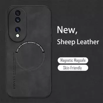 Мягкий чехол для телефона из магнитной овечьей кожи для Huawei Honor 100 Pro 90 80 70 60 SE X9A X8A X7A X6A X8 4G 5G Magic 6 5 Lite Pro Honor Magic6 чёрный