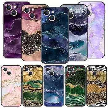 Мягкий чехол для телефона из темно-синего блестящего агата и мрамора для iPhone 11 12 13 15 14 Pro Max X XR XS 7 8 Plus SE 2020, роскошный черный чехол iPhone 14 Plus