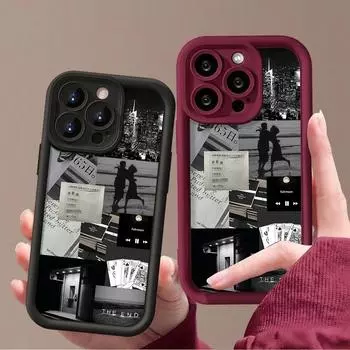 Мягкий чехол для телефона из термополиуретана конфетного цвета для iPhone 16 Pro 15 14 Plus 13 12 11 Pro Max Xs Xr 8 7, противоударный, черный, с рисунком, защитный чехол для объектива iPhone 16 чёрный