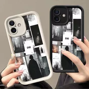 Мягкий чехол для телефона из термополиуретана конфетного цвета для iPhone 16 Pro 15 14 Plus 13 12 11 Pro Max Xs Xr 8 7, противоударный защитный чехол для объектива с рисунком эмоционального фона iPhone 16 чёрный