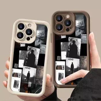 Мягкий чехол для телефона из термополиуретана конфетного цвета для iPhone 16 Pro 15 14 Plus 13 12 11 Pro Max Xs Xr 8 7, ударопрочный, с рисунком эмоционального пейзажа, защитный чехол для объектива iPhone 16 чёрный