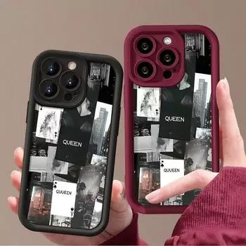 Мягкий чехол для телефона из термополиуретана конфетного цвета для iPhone 16 Pro 15 14 Plus 13 12 11 Pro Max Xs Xr 8 7, противоударный защитный чехол для объектива с рисунком эмоций iPhone 16 чёрный