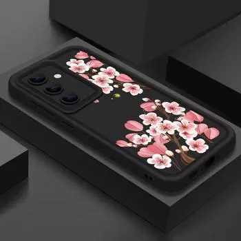 Мягкий чехол для телефона из ТПУ с розовым цветочным принтом для Samsung S25 Plus S24 FE S23 Ultra S22 A56 A16 A15 A55 A36 A06 A05 A35 A34, противоударный матовый чехол-бампер Samsung S25 чёрный