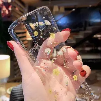 Мягкий чехол для телефона TPU с настоящими цветами и сухоцветами для Samsung Galaxy S24 S22 Ultra S23 FE Plus 20 S21 FE A32 A72 A52 5G, прозрачный чехол Samsung S20 розовый