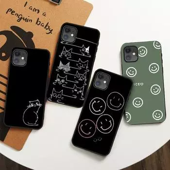 Мягкий чехол для телефона из ТПУ с милым улыбающимся лицом и котом для IPhone Xiaomi Redmi Note 9S Samsung Galaxy A11 A21 A50 S20 S21 Plus Huawei, чехол с милым узором iPhone 5/5S/SE