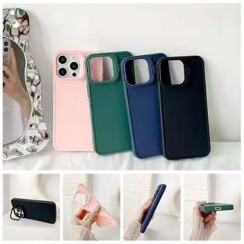 Мягкий чехол для телефона из ТПУ с однотонным кронштейном для iPhone 15 14 13 Pro Max 12 11 Samsung S24 S23 Ultra A14 A54 A15 A35 A25 A55 Redmi 13C 12C Note 13 Pro Plus Xiaomi Poco F6 Pro чёрный