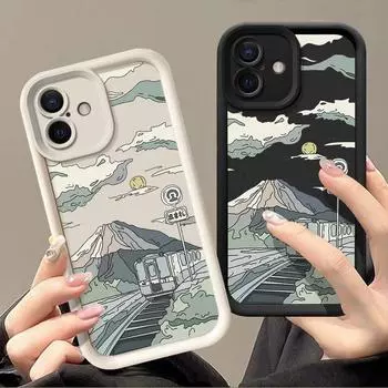 Мягкий чехол для телефона из ТПУ с рисунком в виде гор для iPhone 16, 15, Pro, 14, Plus, 13, 12, 11, Pro Max, Xs, Xr, 8, 7, однотонный, противоударный, защитный чехол для объектива iPhone 16 чёрный