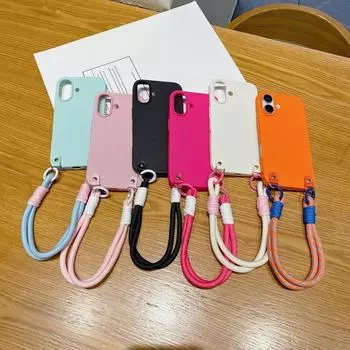 Мягкий чехол для телефона из ТПУ с кожаной текстурой для iPhone 16 Plus 15 14 Pro 13 12 Pro Max 11 с простым шнурком, противоударный чехол цвета конфет iPhone 16 светло-синий