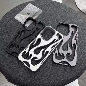 Мягкий чехол для телефона из ТПУ с узором в виде пламени для iPhone 16 Pro Max 15 Pro 14 Plus 13 12 11, противоударный матовый бампер с рассеиванием тепла iPhone 16 чёрный