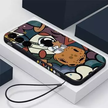 Мягкий чехол для телефона Space Astronaut для Xiaomi 13T Redmi Note 12 11 iPhone 16 15 Pro Max 14 13 11 Samsung S24 S23 S22 Ultra A54, противоударный чехол с веревкой для рук iPhone 15