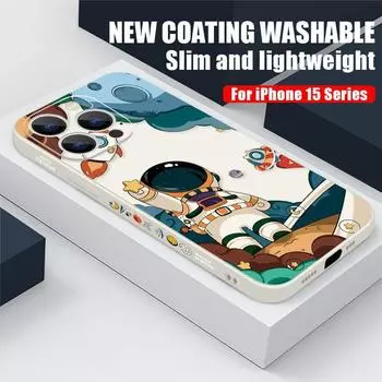 Мягкий чехол для телефона «Космический астронавт» для iPhone 15 Pro Max 14 Pro 13 12 11 8 7 X XS XR противоударный цветной тонкий чехол iPhone 15 чёрный