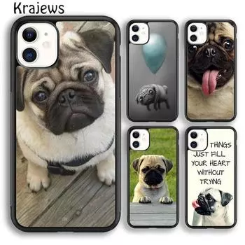 Мягкий чехол для телефона Krajews Cool Crazy Pug Dog для iPhone 14 5 6s 7 8 plus XR XS 11 12 13 pro max Samsung Galaxy S21 S22ultra iPhone 6plus